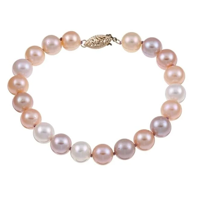 Women’s gold-plated bangles-14k Yellow Gold Pink Freshwater Pearl Bracelet (8-9mm)