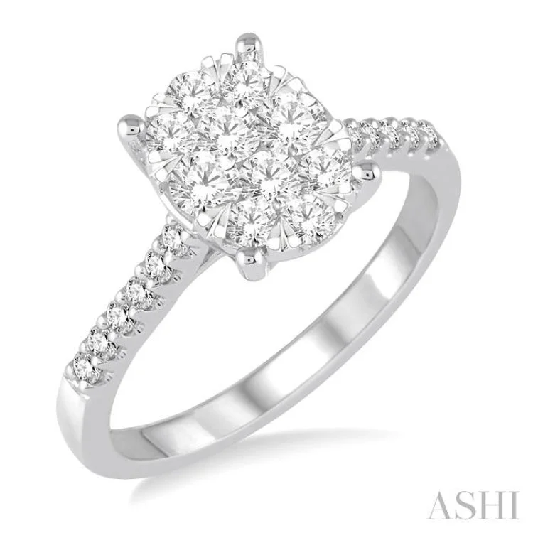 Women’s affordable engagement rings-3/4 Ctw Oval Shape Diamond Lovebright Ring in 14K White Gold