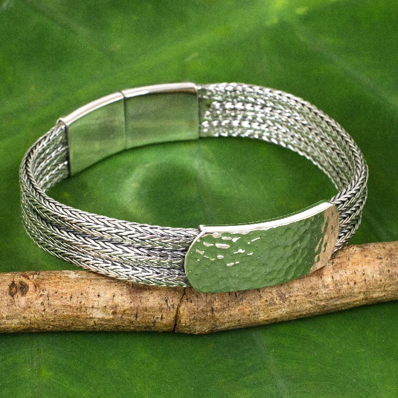 Women’s adjustable bangles-Winter Wheat Men's Thai Sterling Silver Braided Bracelet and Medallion