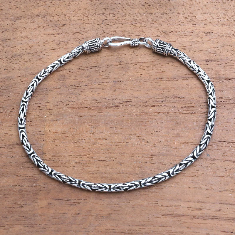 Women’s gold cuff bracelets-Borobudur Collection II Sterling Silver Chain Bracelet 925 Artisan Jewelry from Bali