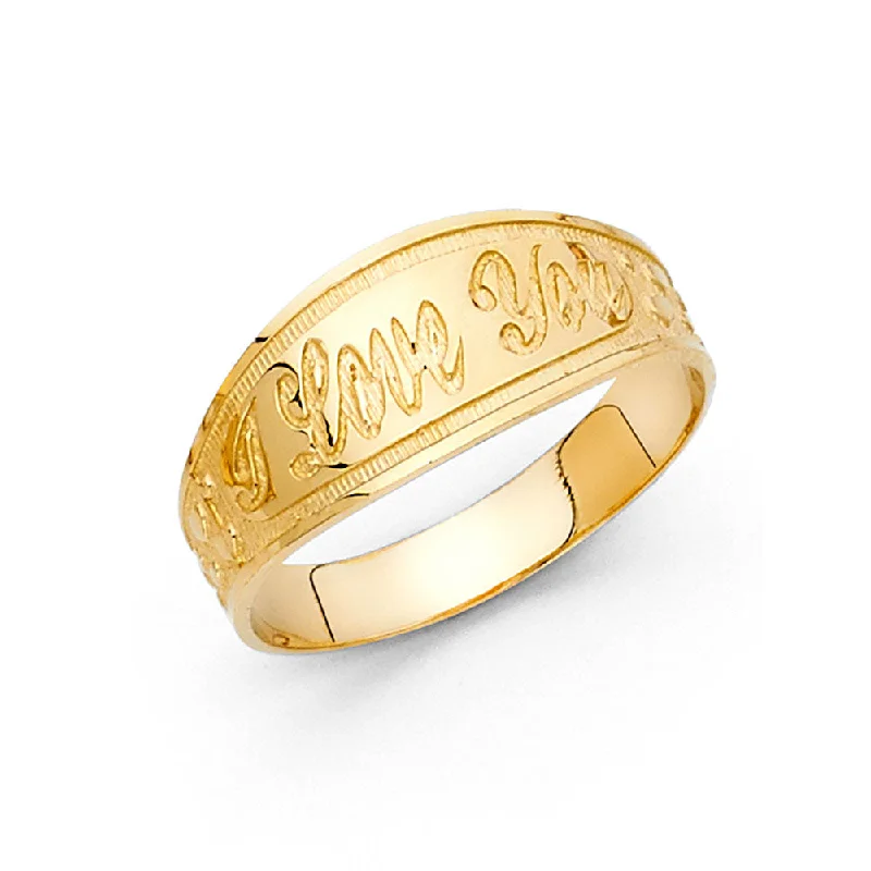 Women’s yellow gold rings-14K Solid Gold I Love You Ring