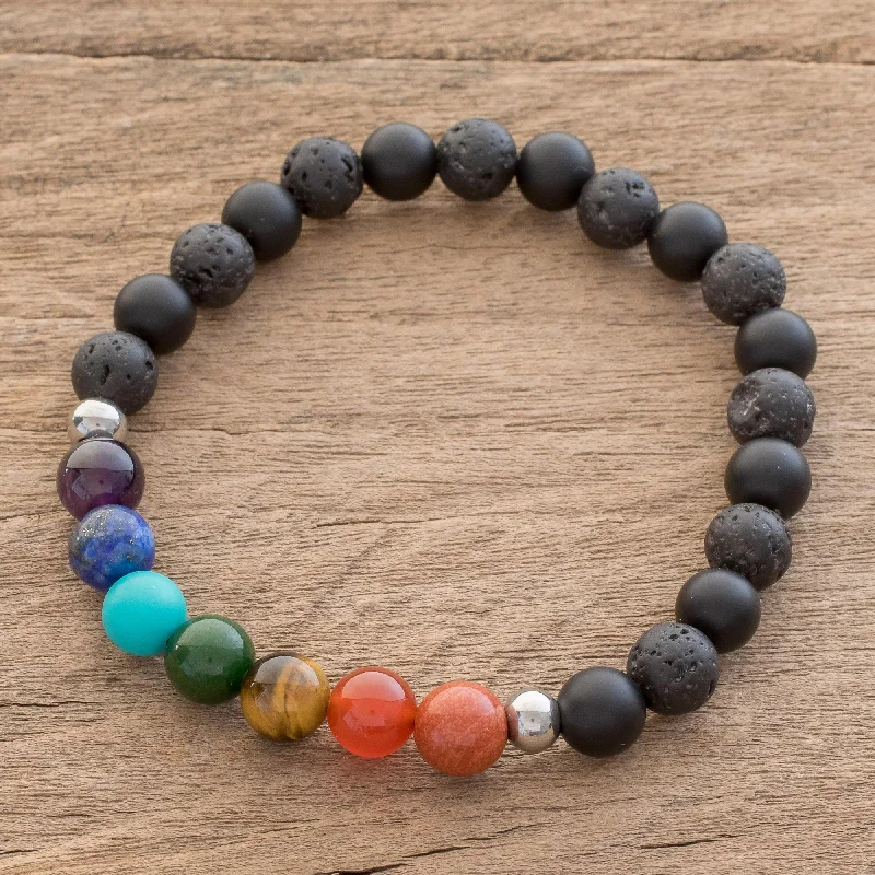 Women’s simple gold bangles-Bold Chakra Men's Multi-Gemstone Chakra Beaded Stretch Bracelet