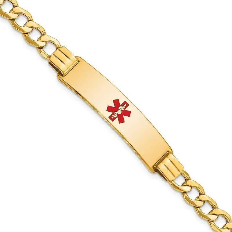 Women’s infinity bangles-Curata 14k Yellow Gold 10.5mm Engravable Medical Red Enamel Curb Link ID Bracelet