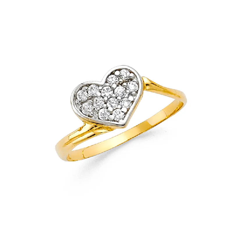 Women’s gemstone rings-14K Solid Gold CZ Studded Heart Fancy Ring