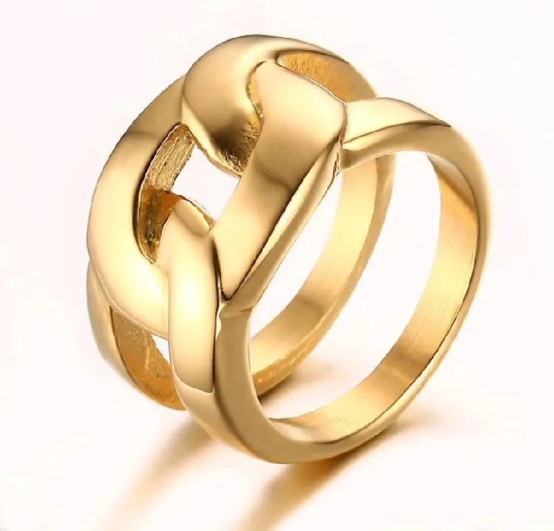 Women’s gemstone rings-Stainless Steel Curb Chain Link Ring Gold Plated