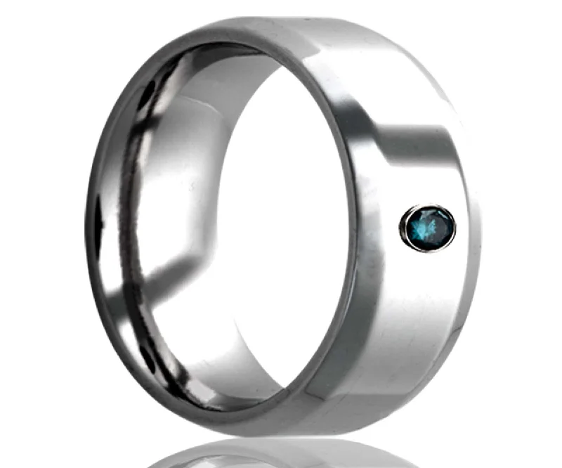 Women’s platinum rings-Men's Beveled Edge Tungsten Ring With Sapphire