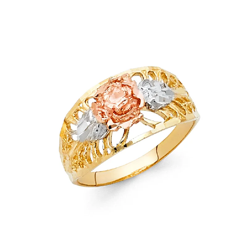 Women’s adjustable rings-14K Solid Gold Fancy Flower Ring