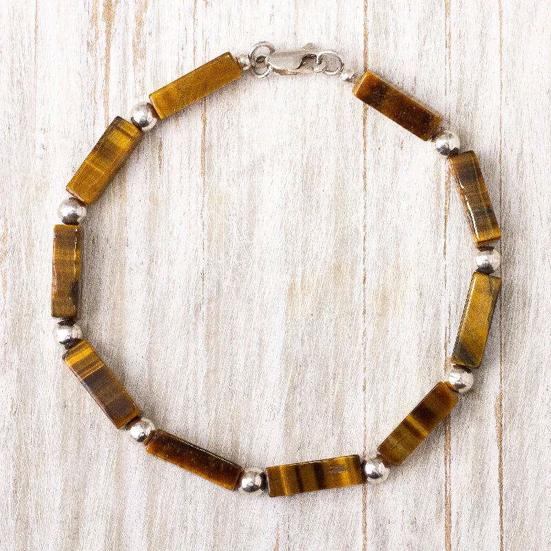 Women’s charm bracelets-Earthen Sophistication Tiger's Eye Beaded Bracelet Crafted in Peru