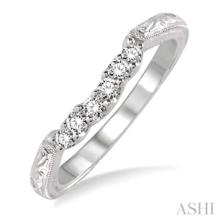 Women’s double band engagement rings-1/5 Ctw Round Cut Diamond Wedding Band in 14K White Gold