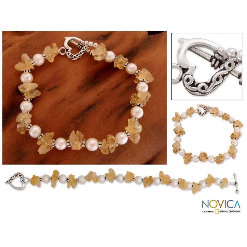 Women’s large bangles-Summer Moon Citrine & Pearl Bracelet