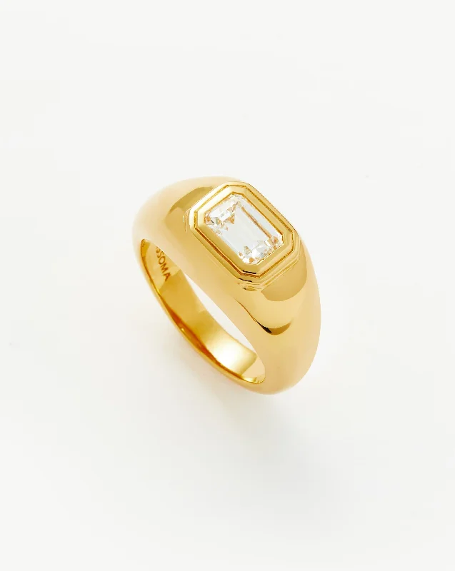 Women’s birthstone rings-Stone Dome Statement Ring | 18ct Gold Vermeil/Cubic Zirconia