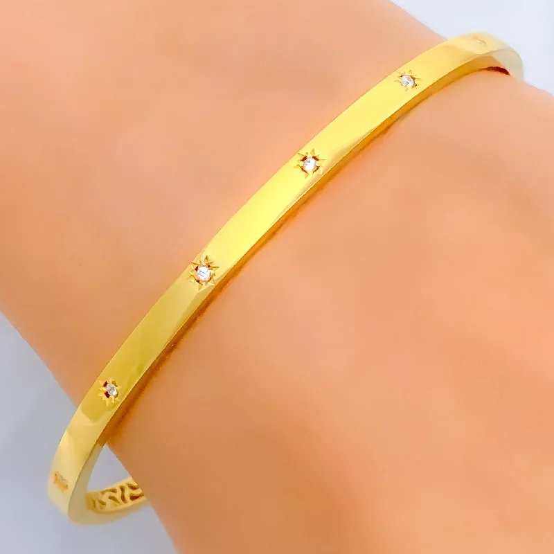 Women’s birthstone bracelets-Smooth Finish Sleek 22k Gold CZ Bangle Bracelet