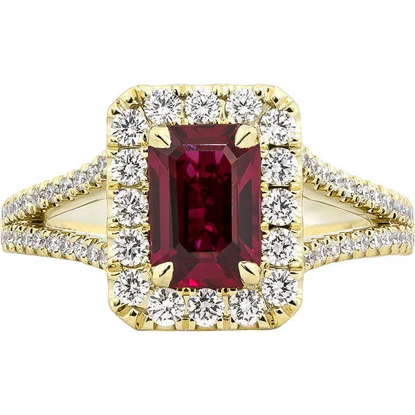 Women’s engagement rings with heart-shaped diamonds-Gems of Distinction Collection's 14k Yellow Gold 1.53ct Ruby & .64ctw Diamond Ring