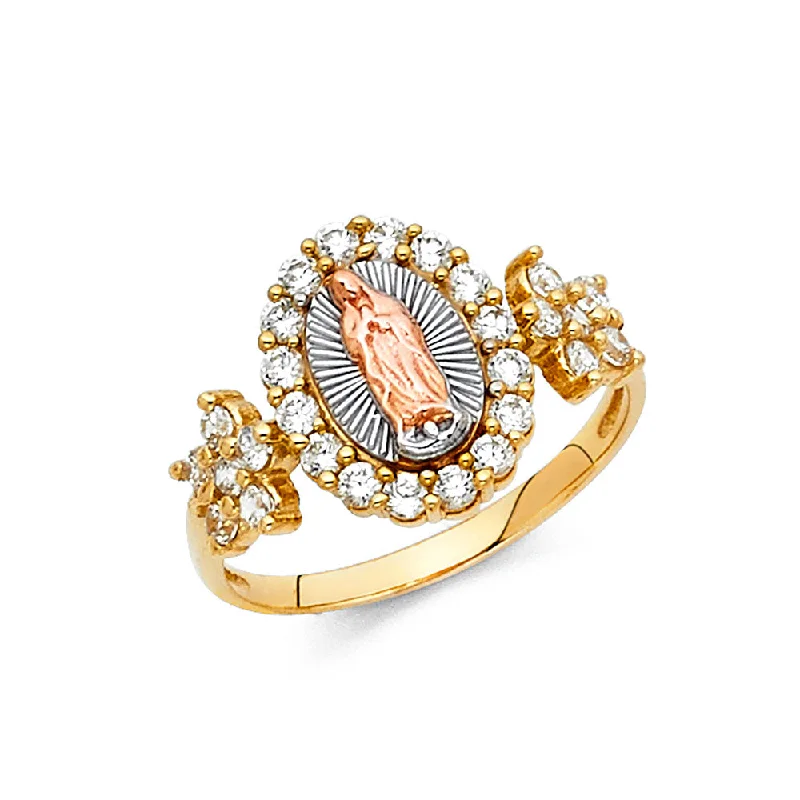 Women’s elegant sapphire rings-14K Solid Gold CZ Guadalupe Religious Fancy Ring