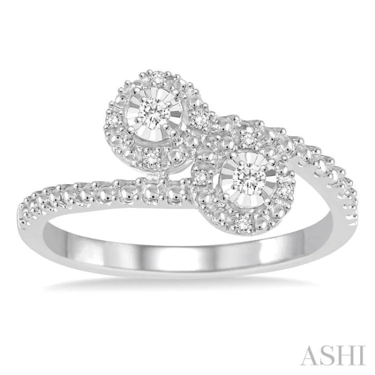 Women’s affordable engagement rings-1/10 Ctw Split Shank Circular Mount Round Cut Diamond 2Stone Sterling Silver Ring