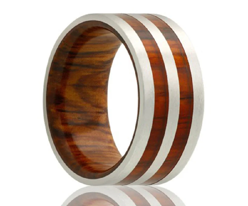 Women’s ruby engagement rings-Cobalt Double Row Cocobolo Wood Ring