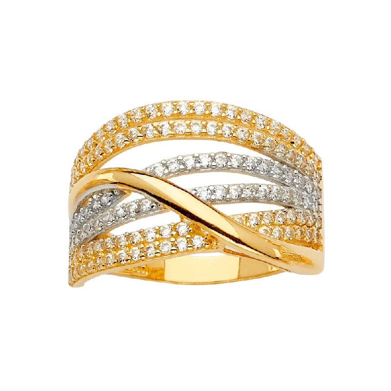 Women’s anniversary rings-14K Solid Gold Multi Line Channel Set CZ Ring