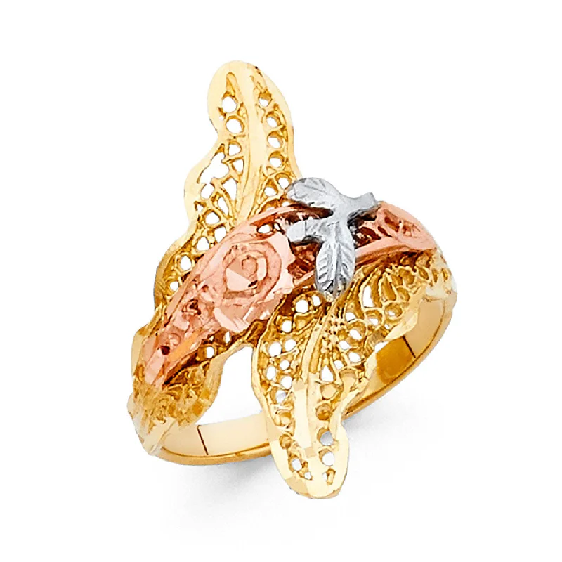 Women’s slim rings-14K Solid Gold Fancy Flower Ring