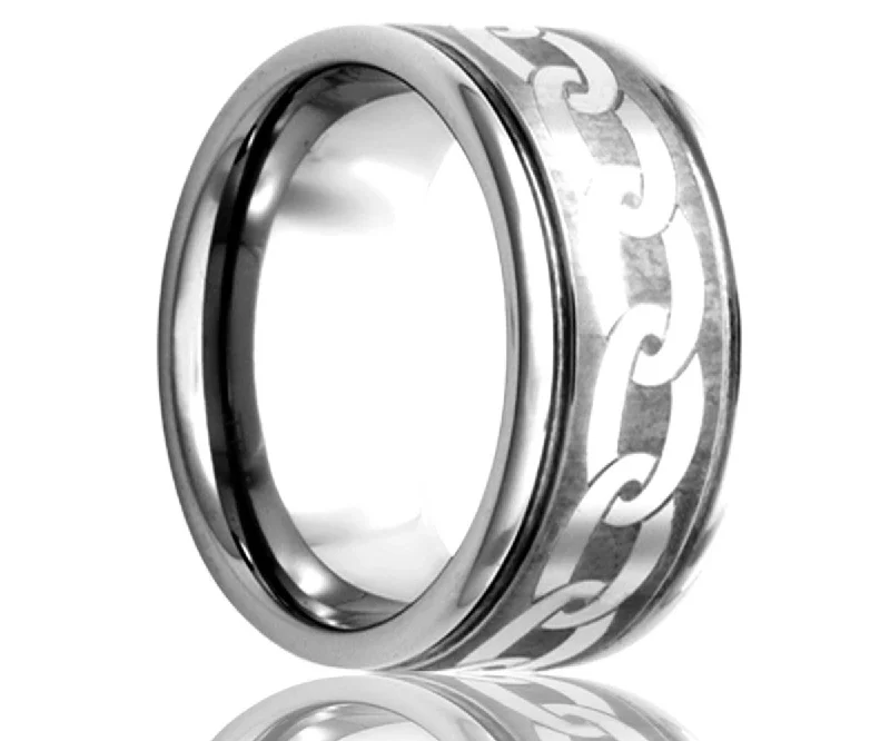 Women’s diamond eternity bands-Cobalt Deep Groove Laser Engraved Chain Ring