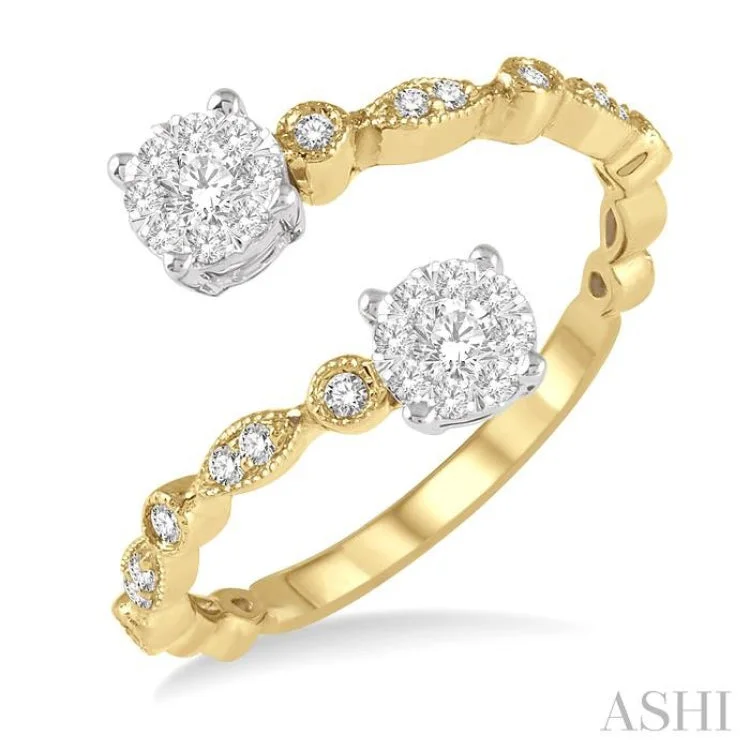 Women’s stacked engagement rings-1/3 Ctw Round Shape Open Center Lovebright 2Stone Diamond Ring in 14K Yellow and White Gold