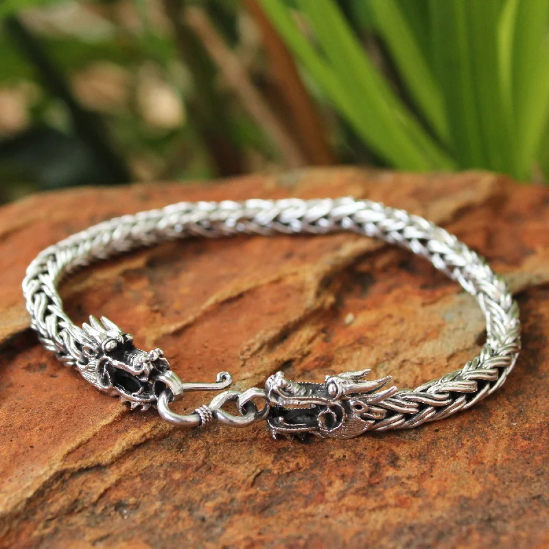 Women’s gold bracelets-Brave Nagas Men's Sterling Silver Dragon Bracelet