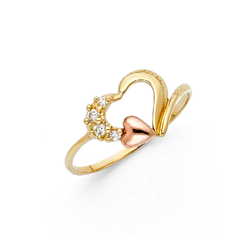 Women’s wedding rings with diamonds-14K Solid Gold Round Cut CZ Heart Cut Ring