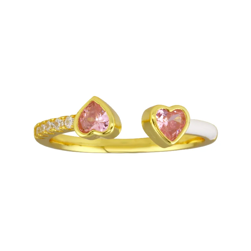 Women’s luxury diamond rings-Heart Stone Enamel Band