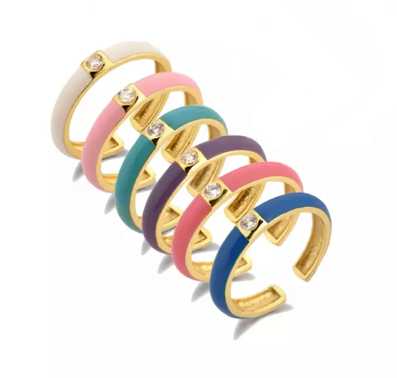 Women’s large statement rings-Enamel Color Stack Bands