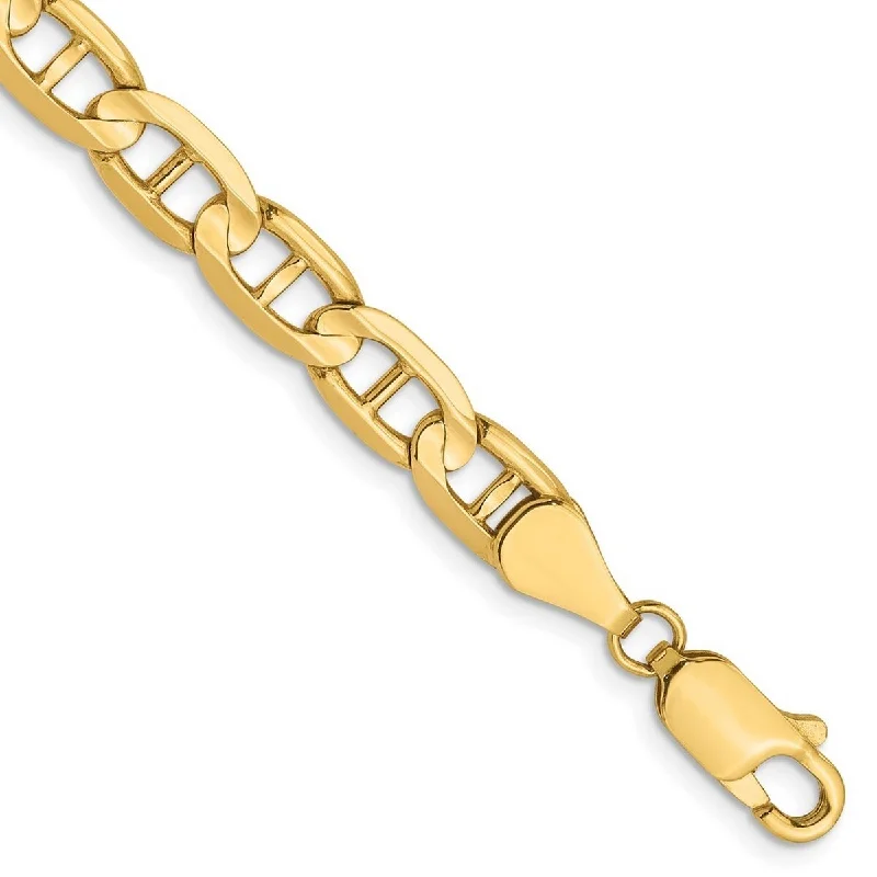 Women’s sparkling bracelets-Curata 14k Yellow Gold 5.25mm Concave Mariner Anchor Chain Bracelet