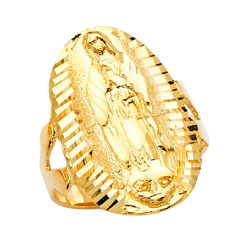 Women’s thick band rings-14K Solid Gold Guadalupe Religious Ring