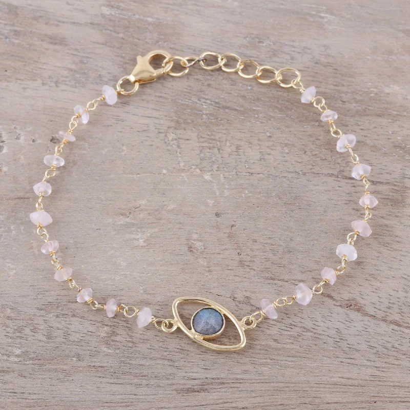 Women’s stacked bracelets-All Eyes on You Gold Plated Labradorite and Rose Quartz Pendant Bracelet