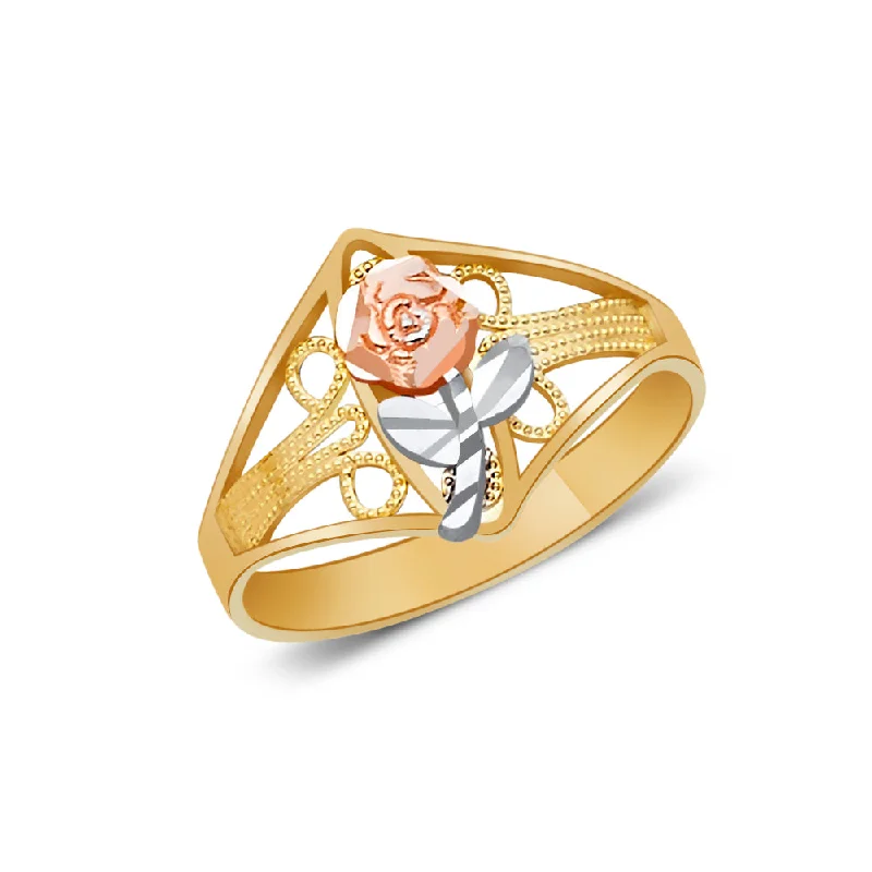 Women’s unique gemstone rings-14K Solid Gold Rose Flower Ring