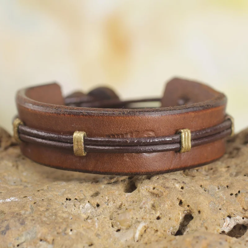 Women’s colorful bangles-Stand Alone in Brown Men's Handcrafted Leather Wristband Bracelet