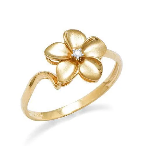 Women’s vintage style engagement rings-Plumeria Ring in Gold with Diamond - 11mm