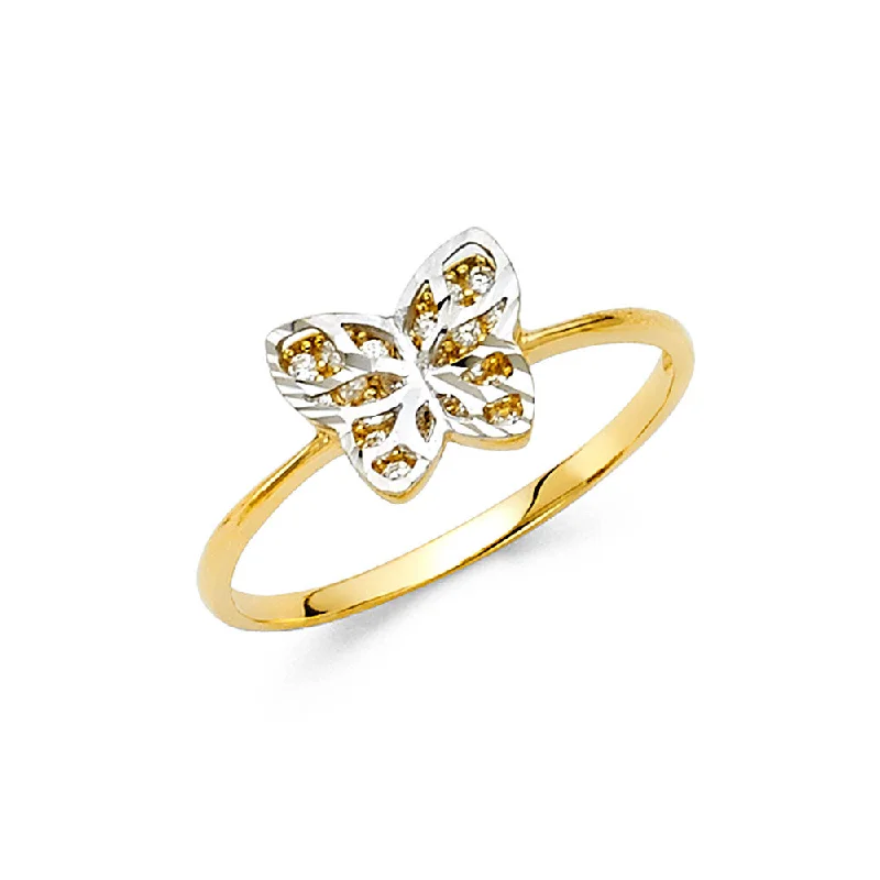 Women’s yellow gold rings-14K Solid Gold CZ Butterly Fancy Ring