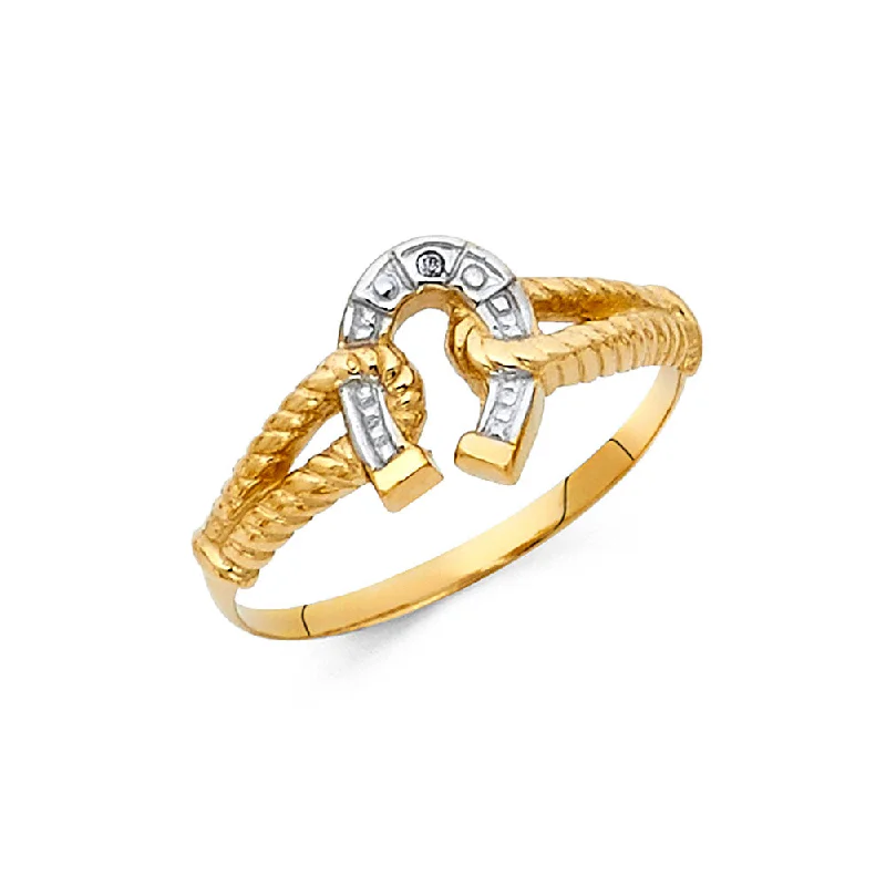 Women’s anniversary rings-14K Solid Gold Lucky Horseshoe with Rope Ring