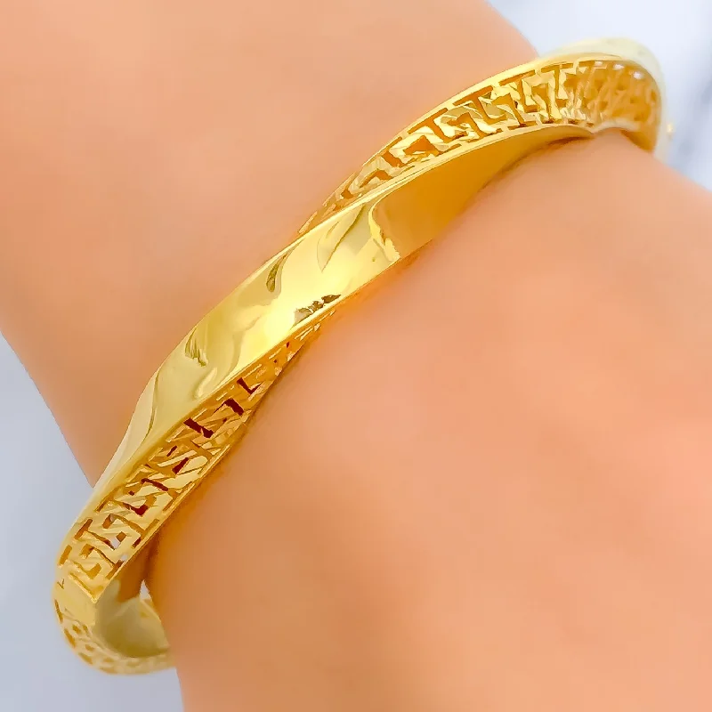 Women’s shiny bangles-Twisted Cutwork 22k Gold Bangle Bracelet