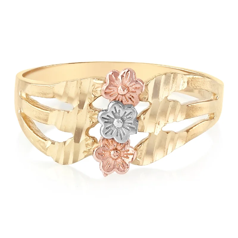 Women’s custom rings-14K Solid Gold Fancy Flower Ring