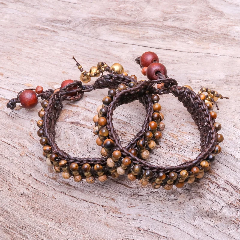 Women’s stacked bracelets-Autum Voice Tiger's Eye and Jasper Wristband Bracelets (Pair)