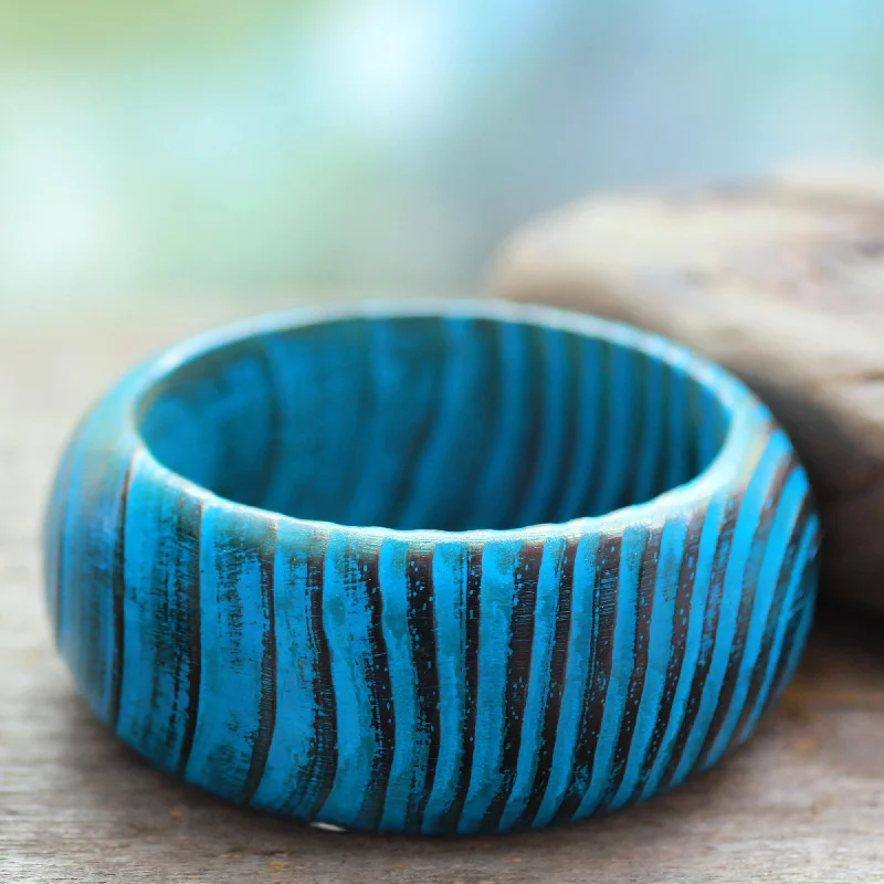 Women’s gemstone bangles-Ocean Empress Wood bangle bracelet