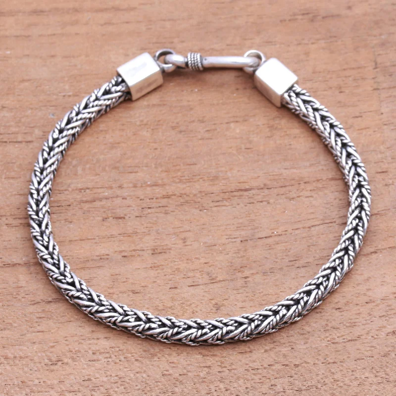 Women’s engraved bracelets-Foxtail Rope Sterling Silver Foxtail Chain Bracelet from Bali