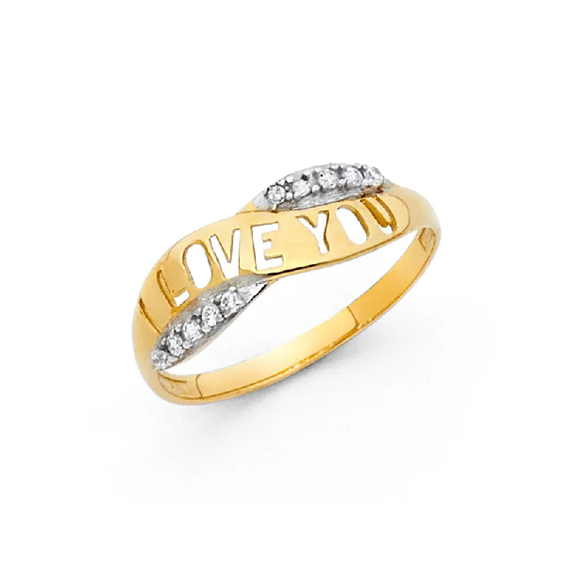 Women’s sterling silver rings-14K Solid Gold CZ I Love You Ring