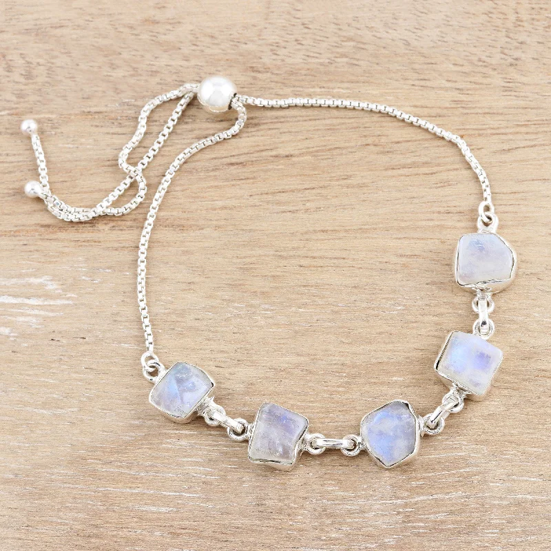 Women’s adjustable bangles-Modern Harmony Freeform Rainbow Moonstone Link Bracelet