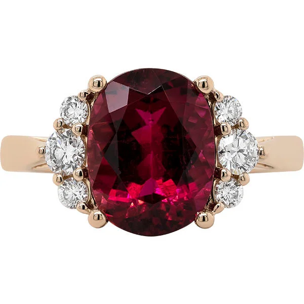 Women’s halo engagement rings with diamonds-Gems of Distinction Collection's 14k Yellow Gold 4.18ct Rubellite & .41ctw Diamond Ring