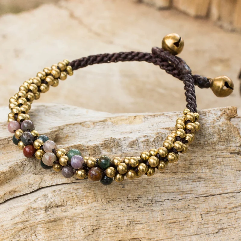 Women’s beach bracelets-Rainbow Helix Multicolor Jasper and Brass Beaded Bracelet