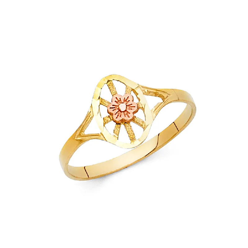 Women’s oval rings-14K Solid Gold Fancy Flower Ring