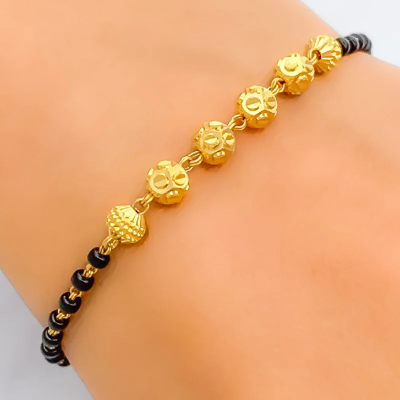 Women’s leather bracelets-Refined Dotted 22k Gold Black Bead Bracelet