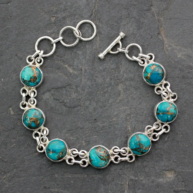 Women’s minimalist bracelets-Sky Paths Silver and Comp Turquoise Bracelet from India Jewelry