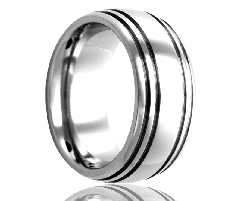 Women’s white gold rings-Cobalt Dome Quadruple Groove Ring