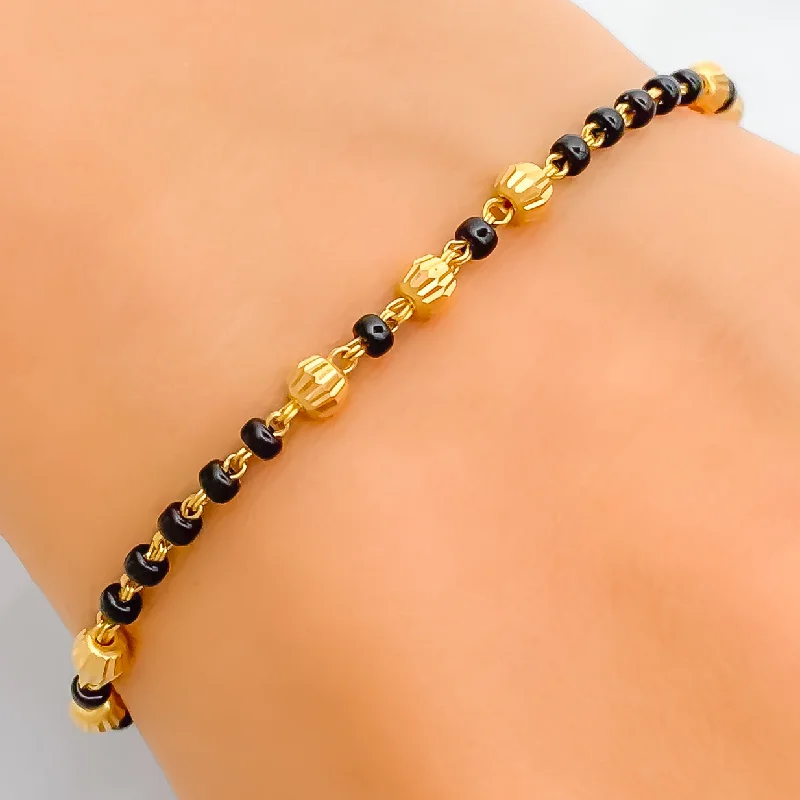 Women’s tennis bracelets-Elegant Petite Posh 22k Gold Black Bead Bracelet